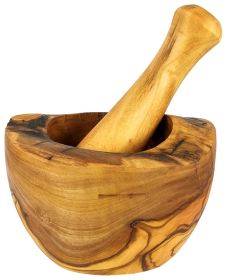 sOlive Wood Rustic Mortar and Pestle (size: Medium. 4.5in diameter)