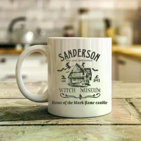 1pc Sanderson Bed And Breakfast Witch Museum est. 1693 Home of the black flame eandle Mug, Funny Party Mug, 2024 (Color: White)