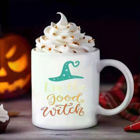 1pc 11oz funny Halloween mug, "I'm a good witch" lovely witch hat mug, the best Halloween gift for friends, elders, (Color: White)