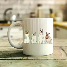 1pc Spooky Cute Ceramic Mug with Cartoon Dogs - Insulated, Hand-Wash Only, Reusable for Hot/Cold Beverages (Color: White)