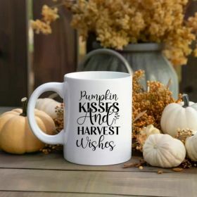 1pc Pumpkin Kisses and Harvest Wishes White Ceramic mug 11oz. Fall Coffee cups, Autumn mugs, Thanksgiving Mugs, (Color: White)