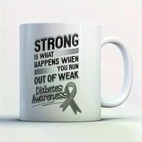 1pc Awareness Coffee Mug - Diabetes Awareness - Adorable 11 oz White Ceramic Tea Cup (Color: White)