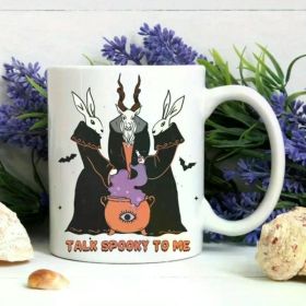 1pc Talk Spooky To Me Mug - Halloween Mug - Spooky Mug - Witchy Mug - Bat Mug - Halloween Goat Mug - Coven Mug (Color: White)