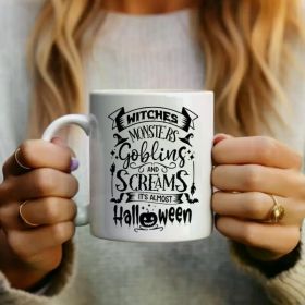 1pc Almost Halloween coffee mug, Spooky Fall Gift, Fun Halloween mug, Spooky Gift, Seasonal coffee mug, Unique (Color: White)