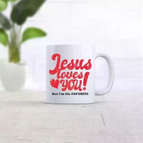 1pc "Jesus Loves You" Ceramic Coffee Mug - "I'm His Favorite" Heart Design, Insulated, Hand-Wash Only, Multi- (Color: White)