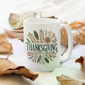 1pc Fall Coffee Thanksgiving Coffee Mug, Ceramic Mug for Fall Holidays, Thankful Mug, Cute Coffee Mug Gift for Turkey (Color: White)