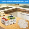 Divided Serving Tray 8 Compartments Snack Box Charcuterie Container Clear Snack Platter Organizer Storage Box with Lid Handle for Candy Nuts Cookies F